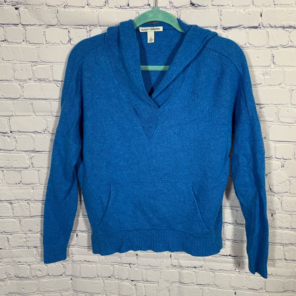 Autumn Cashmere Womens Relaxed Fit Hooded Pullover Sweater Blue Sz S Casual